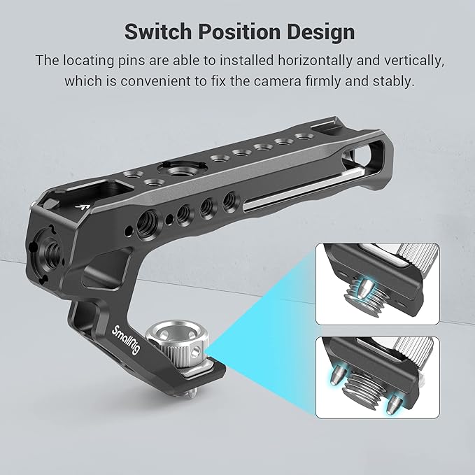 SMALLRIG Top Handle with Locating Holes for ARRI for Camera Cage, Ergonomic Design, with Anti-Off Designed Cold Shoe Adapter - 2165C