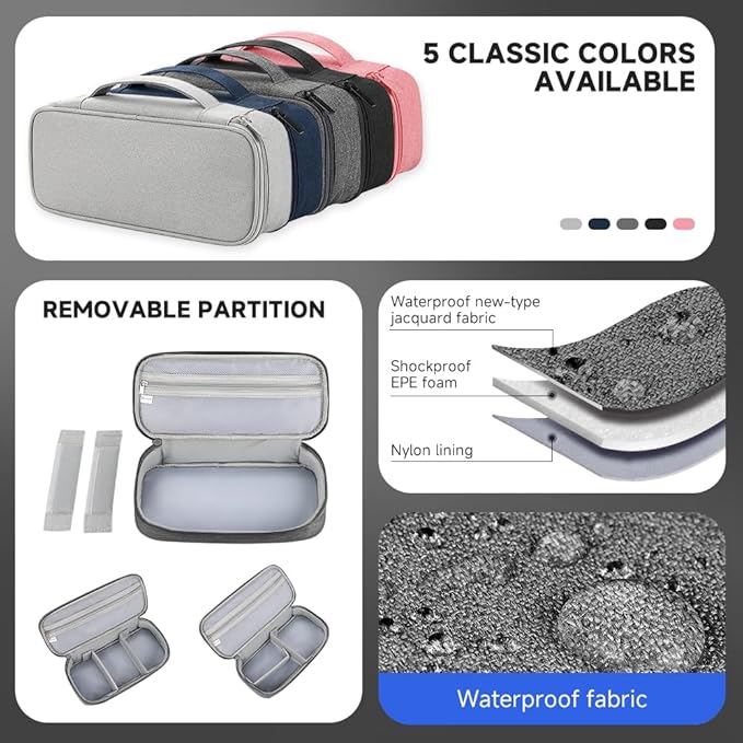 Teskyer Tech Organizer Pouch – Portable Waterproof Electronics Bag with Compartments for Cables, Chargers, Earbuds & Phone (Dark Grey)