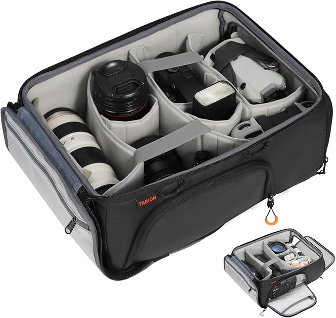 TARION Medium Camera Insert Bag - Quick Access DSLR Inner Case Organizer - Fits 2 Cameras 7 Lenses Drone Gear - Full Opening Back Design Protective Insert ShellCore M