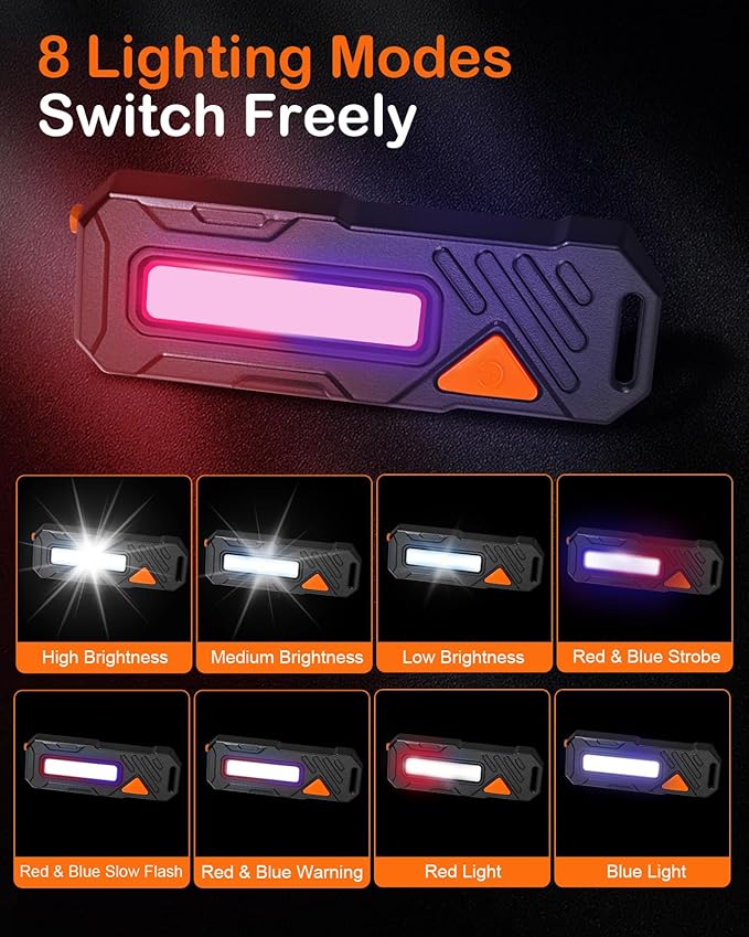 Rechargeable Mini Flashlight – 8 Light Modes LED Safety Light with Clip & Magnetic Base, Compact Pocket Flashlights Powerful Flashlight for Camping, Walking, Emergency, Outdoors