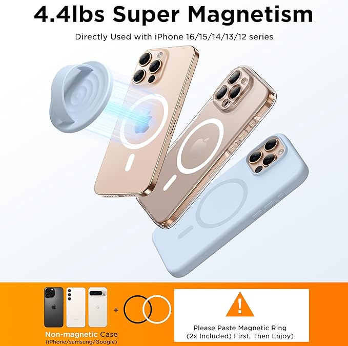 Magnetic Phone Grip Ring Holder, Liquid Silicone Magnet Cell Phone Grip Finger Loop, Compatible with Magsafe, Back of Phone for iPhone 17/16/15/14/13/12 Series, Baby Blue
