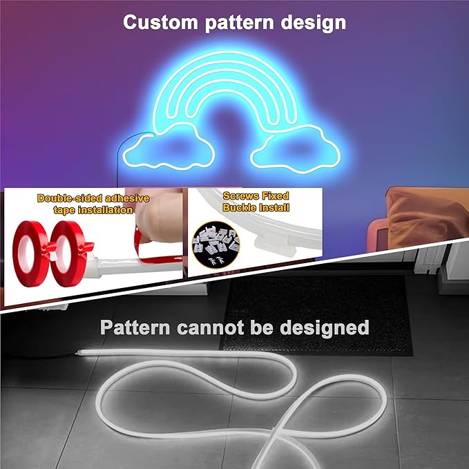 Cozylady 120Ft (60Ft * 2 Rolls) RGB LED Neon Rope Lights for Bedroom, 36m LED Strip Lamp with Double Sided Adhesive Tape, App/Remote Control DIY Lights Decorate The Outdoor and Indoor of Your Home