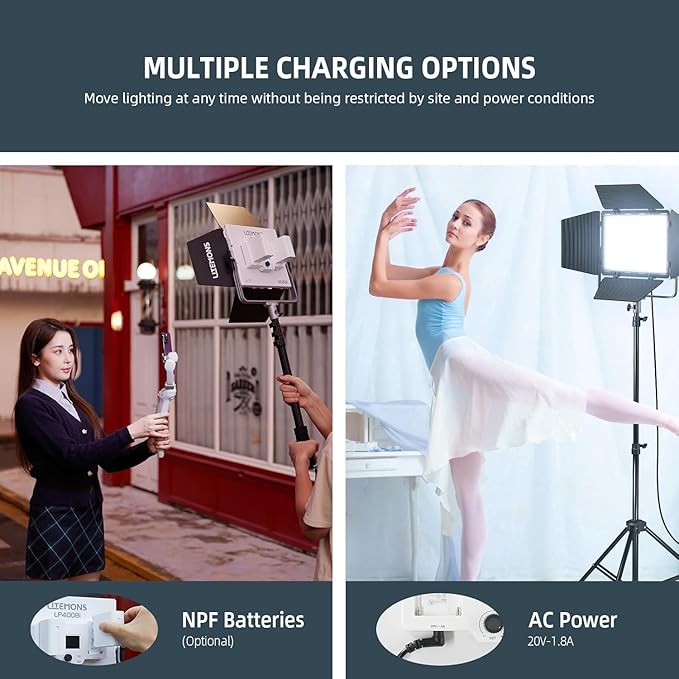 Godox LP400Bi Bicolor LED Video Light with Barndoor, 36W 2800K-6500K 6250Lux LED Panel Light with 11 FX Effects APP Control CRI/TLCI 96+ Dimmable 0-100% Studio Soft Light for Videography