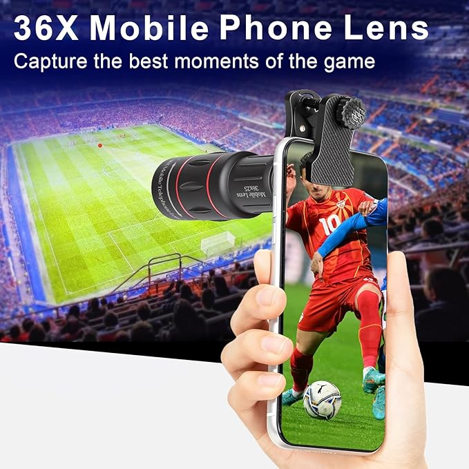 36X Telephoto Lens Kit for iPhone and Android Cell Phones, Long Focus Telephoto Phone Lens with Universal Clip, Suitable for Outdoor Picture Video Taking
