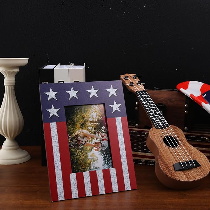 ABOOFAN American Flag Picture Frame, Independence Day Wooden Photo Frame, Desktop Picture Display Stand, 4th of July, Christmas Patriotic Decoration (6x8'', no Glass)