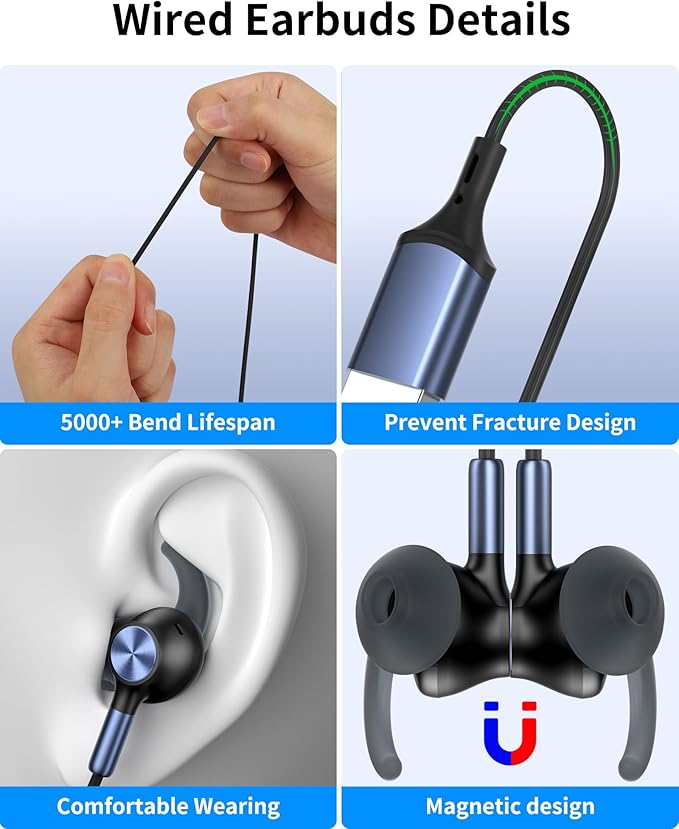 USB Earbuds with Microphone for PC Laptop,Wired USB A Headphones with Mic& Earfins Hook for Computer Office Work,7.5ft Noise Canceling Stereo Computer Headset for Dell/HP/Chromebook Game School,Black