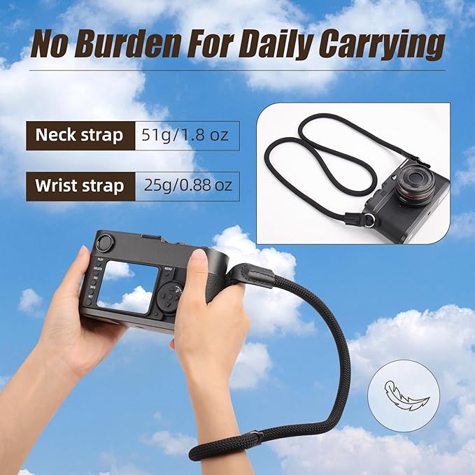 ARVOK 2 Pack Camera Strap with Camera Wrist Strap, 110cm Climbing Rope Camera Strap, Camera Neck Shoulder Strap for Nikon Canon Sony Fuji Micro Single and SLR DSLR Camera