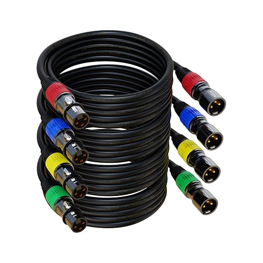 XLR Cables, XLR Microphone Cable 6 ft 4 Pack, Gold-Plated 3-pin XLR Speaker Cable Male to Female Balanced Mic Cable