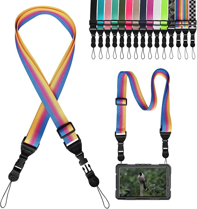 Adjustable Shoulder Strap:Comfortable iPad Strap Nylon Neck Lanyard for iPad/Samsung Tablet Case,Camera Binocular Crossbody Laptop Luggage Bag (Rainbow B)