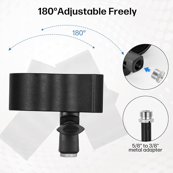 BILIONE 2pcs Versatile Microphone Clip, Adjustable Mic Holder for Microphones with Outer Diameter Range 1.26" from 2.3", with 5/8" Male to 3/8" Female Screw Adapter(Black)