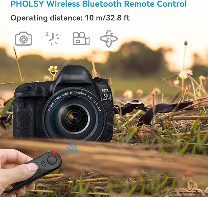 PHOLSY BR-E1 Bluetooth Camera Wireless Remote Control Compatible with Canon R7, R10, R3, R5, R6ii, R8, 90D, 200D, 200DII, 250D, 6DII, 77D, 800D, 850D, M6ii, M50, M50-II, M200, G5X-II, G7X-III, SX70HS