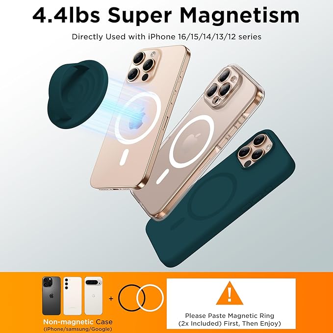 Magnetic Phone Grip Ring Holder, Liquid Silicone Magnet Cell Phone Grip Finger Loop, Compatible with Magsafe, Back of Phone for iPhone 17/16/15/14/13/12 Series, Dark Green
