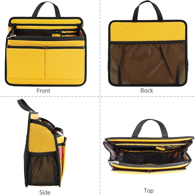 Small Rugged Organizer Insert for Briefcase Tote Shoulder Messenger Bag-19 Pockets,Durable Padded Nylon,Handle-Yellow