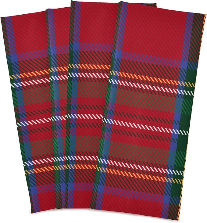 Christmas Tartan Plaid Striped Pattern Kitchen Dish Towels Set of 4, Tea Towels Absorbent Microfiber Cleaning Cloth Decorative Quick Dry