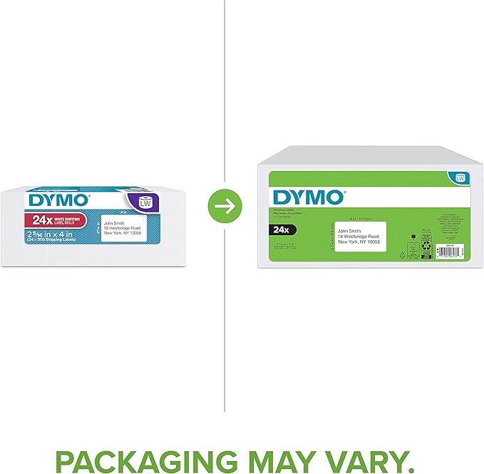 DYMO Authentic LW Standard Shipping Labels for LabelWriter Label Printers, White, 2-5/16" x 4", 24 Rolls of 300 (7,200 Total)