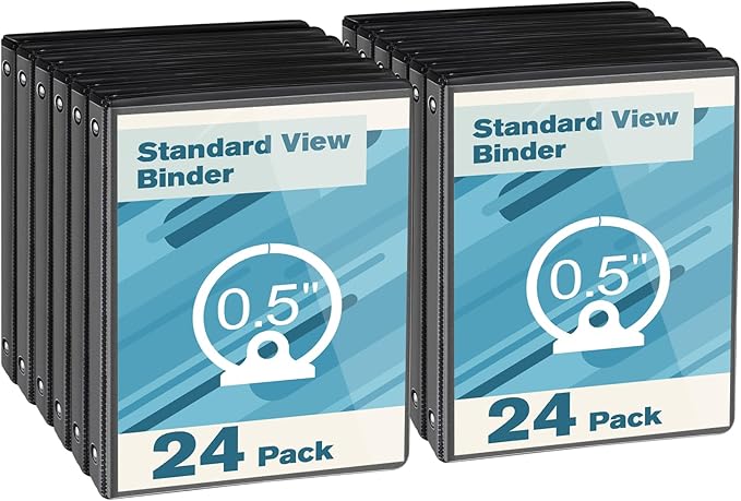 CIXILDTS 0.5-inch Round Ring Binder, Durable 1/2" 3 Ring Binder Fit Letter Size Paper, Black, 24-Pack