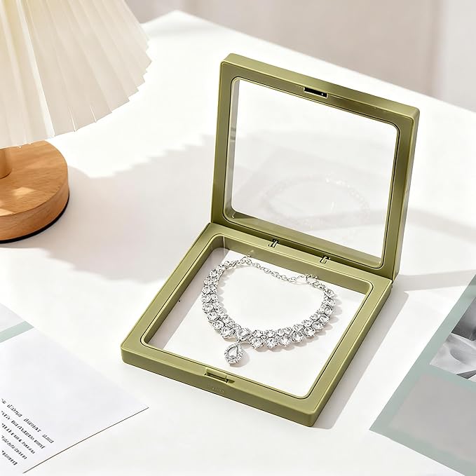 12PCS 3D Floating Frame Display Stand, Jewelry Box, Gift Box, Ornament Organizer, Small Travel Jewelry Box, PE Film Anti-Oxidation, Suspended Display Box Stackable (4.33*4.33, Type 2)