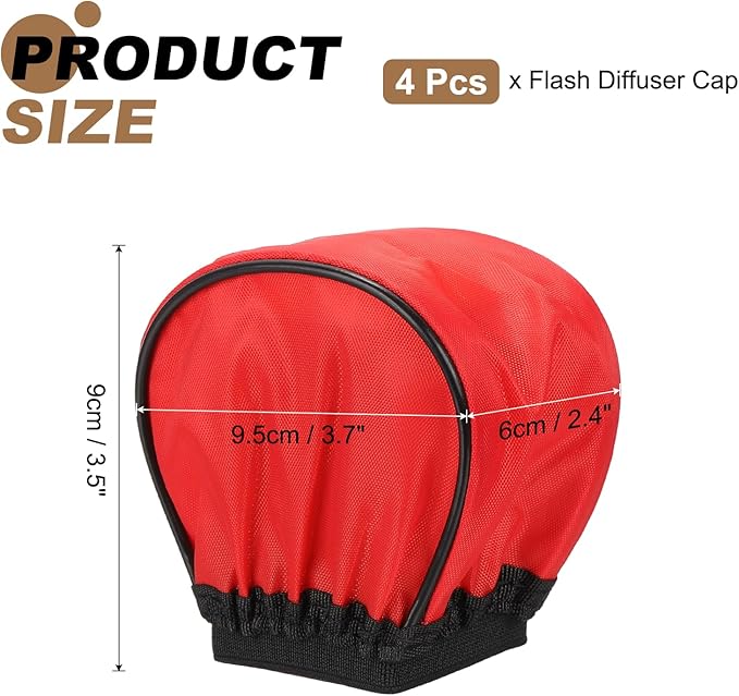 PATIKIL 3.7" x 3.5" Soft Mini Flash Diffuser Cap, 4 Pack Universal Elastic Flash Diffuser Cover for DSLR Camera Flashlight, Red