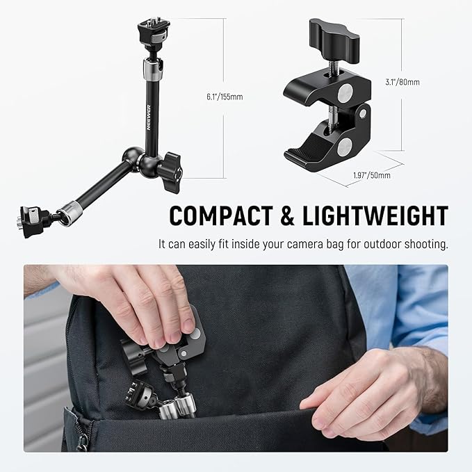 NEEWER ST16C 11" Articulating Magic Arm Super C Clamp Kit, Camera Monitor Mount with 1/4" & 3/8" for ARRI, Cleaning Cloth Compatible with SmallRig DSLR Action Camera Cage Video Light