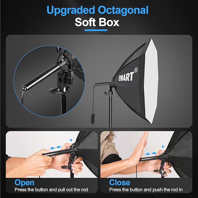 EMART Softbox Photography Lighting Kit, 20"x20" Pull Soft Box, 50W 3000K-6000K LED Bulb, Professional Photoshoot Equipment for Studio Lights, Portrait, Video Recording(1 Pack)