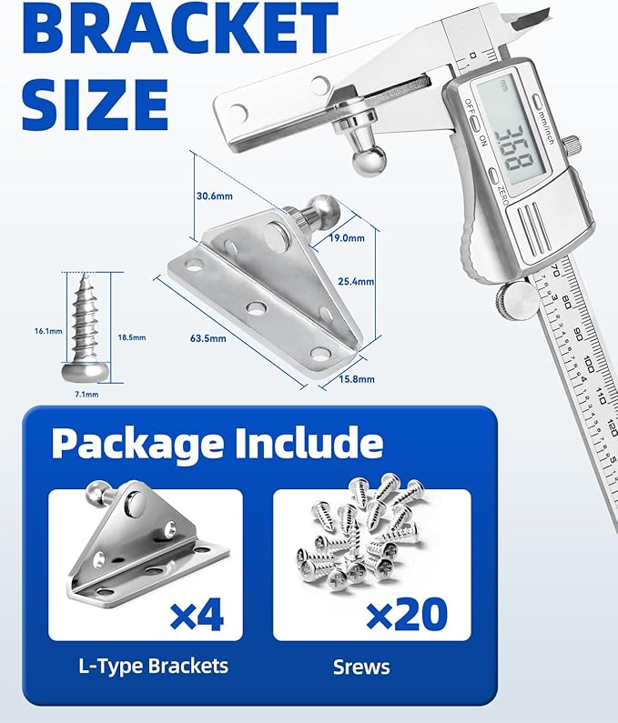 ARANA 10MM Gas Struts Mounting Bracket, 4PCS Ball Stud Mounts Brackets for Universal Lift Supports Shocks Spring with 20 Screws, Silver (Only Fits 10mm Ball Head)