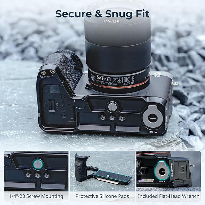 SmallRig A7C II / A7CR Handgrip L-Shape Grip for Sony Alpha 7C II/Alpha 7CR, Quick Release Plate for Arca, Lightweight Silicone Side Handle, for Quickly Switch on Tripods/Handheld Shooting - 4797
