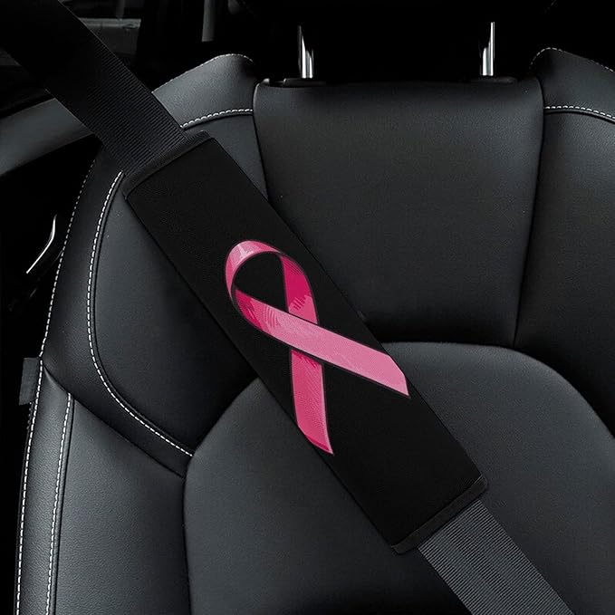 Pink Satin Ribbon Breast Cancer Car Seat Belt Cover Shoulder Strap Pad for Truck Airplane Camera Backpack