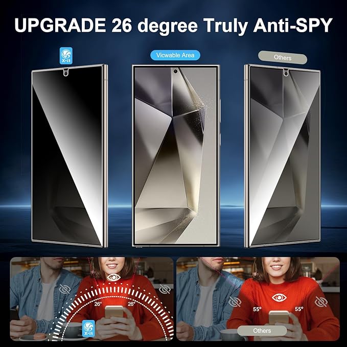 X-it for Samsung Galaxy S24 Ultra Screen Protector Privacy [Auto Alignment/Dust Removal],Bubble-Free,[100% Ultrasonic Fingerprint ID] Easy Installation Full Coverage Anti-Spy [Non-Glass] 2 Packs