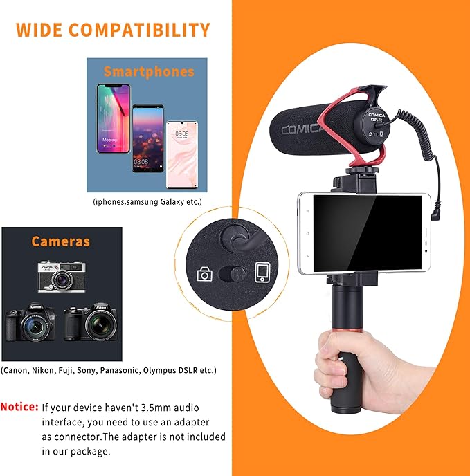 COMICA CVM-V30 LITE Video Microphone,Super-Cardioid Condenser On-Camera Shotgun Microphone for Canon Nikon Sony Panasonic DSLR Cameras,Mic for iPhone Android Smartphone with 3.5mm Jack(Red)