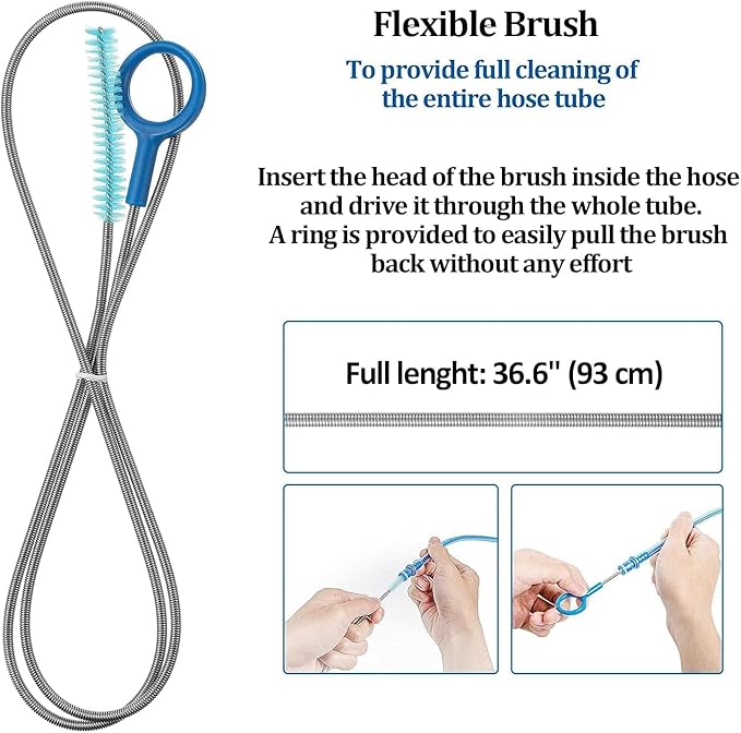 Feekoon Reservoirs Backpack Accessories Hydration Bladder Cleaning Kit with Flexible Long Brush for Hose, Small Bite Valve and Big Brush, Drying Collapsible Bladder Frame, Carrying Pouch