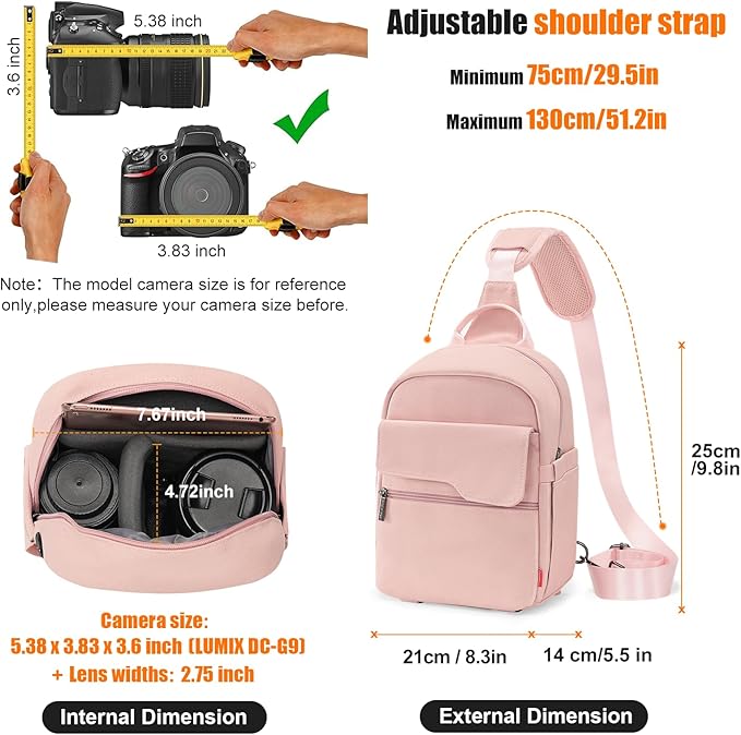 Cwatcun Camera Bag Small Compact Camera Sling Case, Waterproof Canvas Crossbody Camera Bag with Rain Cover, Travel Photography Bag for Canon, Nikon, Sony, Fuji DSLR/SLR/Mirrorless Cameras, Lens