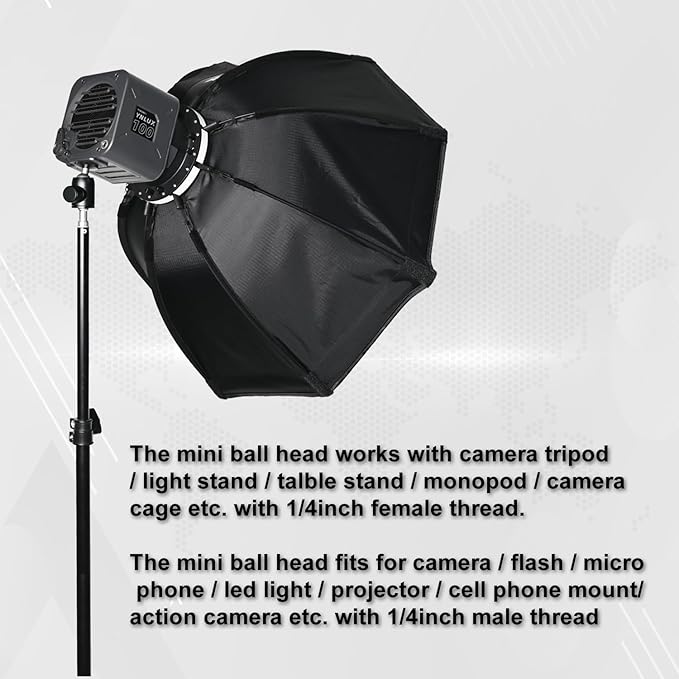 SIOTI Mini Tripod Ball Head, Swivel Mini Ball Head, Panoramic 360° Vertical Pan 90°, Compatible with Projector/DSLR/Action Camera/Cell Phone, and Works with Tripod/Monopod/Light Stand/Cage, etc.