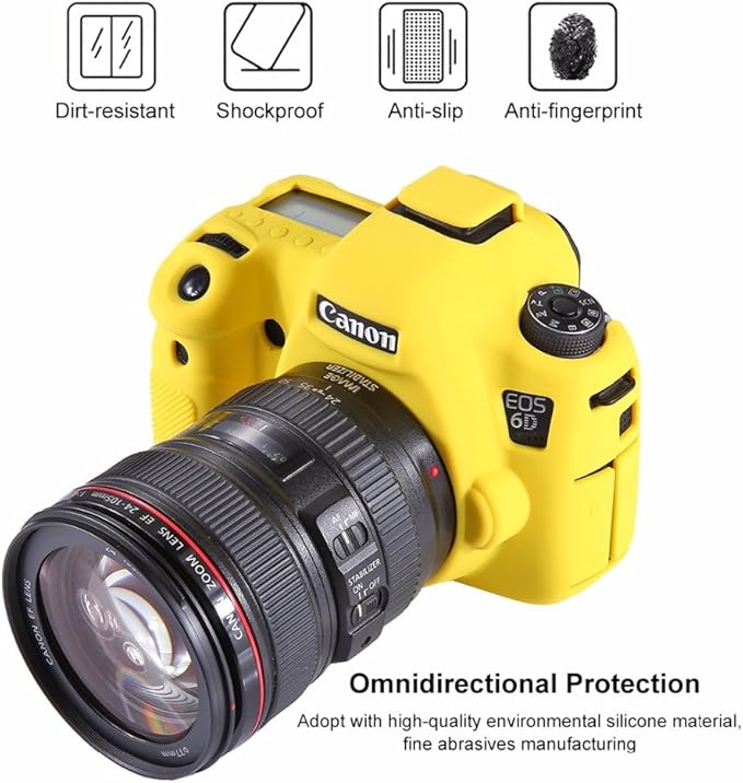 Professional Secure Silicone Camera Cases Bag Housing Rubber Body Skin for Canon EOS 6D Digital SLR Camera Protective Case (Yellow)