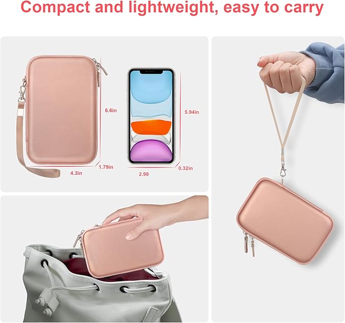 Canboc Carrying Case for MacBook Air Pro Charger MagSafe/MagSafe 2 Power Adapter, iPhone 16/16 Pro MagSafe Charger, USB C Hub, Type C Hub, USB Multiport Adapter, Hard Bag, Rose Gold+Black