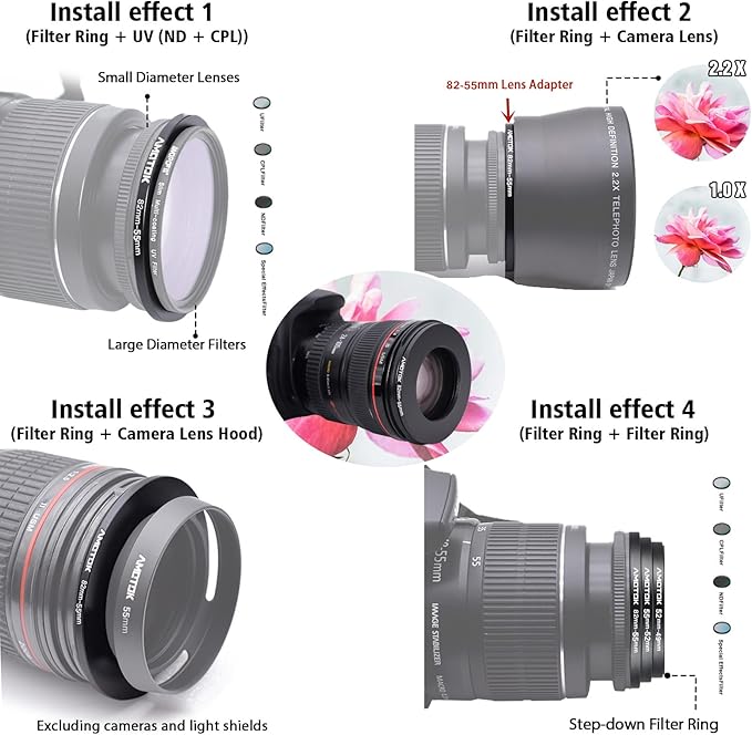 82mm Lens to 55mm Camera Lens Adapter,82mm to 55mm Filter Step-Down Ring Adapter Ring,Compatible All 55mm Filter Accessory