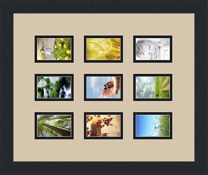 ArtToFrames Collage Photo Frame Double Mat with 9-2.5x3.5 Openings and Satin Black Frame