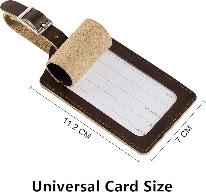 Mayski 4 Pack Genuine Leather Luggage Tags for Suitcases TSA Approved Durable Baggage Tags, Travel Essentials for Flying, Brown