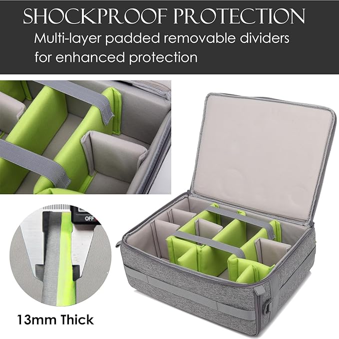 Camera Insert Bag,Shockproof &Pressure-proof Dual Opening Padded Camera Lens Cube Case Backpack,Digital DSLR SLR Mirrorless Cameras Accessories Storage Pouch for Canon,Nikon,Sony,Panasonic(L)