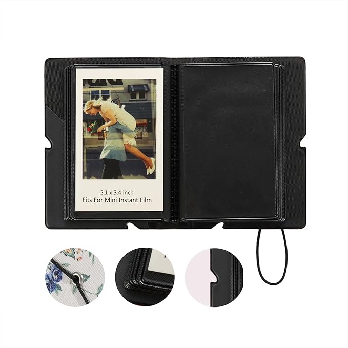 Mini 2x3 Small Polaroid Photo Album Book For 3 Inch Fujifilm Instax Mini 12 11 9 99 8 7+ 40 EVO Camera Film, HP Sprocket, K-pop Photocards. (Abstract Roses, 2 Pack)