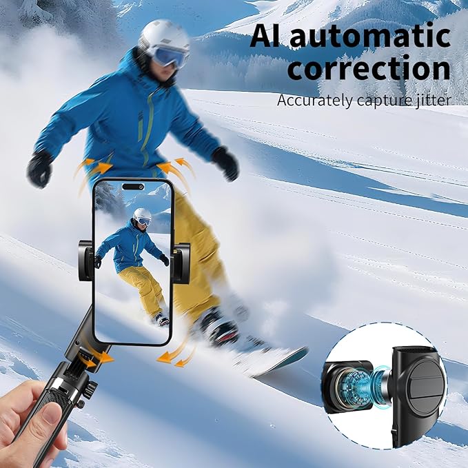 iPhone Gimbal Stabilizer, Estabilizador de Celular Profesional, Android Smartphone Aluminum Extendable Selfie Stick Tripod, 360° Automatic Rotation, Auto Balance for Live Video Recording, Vlogging