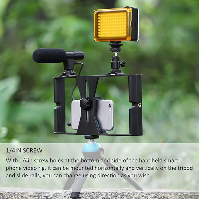 Smartphone Video Rig, Phone Video Stabilizer Camera Case Mount Holder for Filmmaking and Vlogging, with Cold Shoe Mount for Smartphone, for Streaming Equipment(Blue)