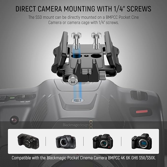 NEEWER Mount Bracket SSD Holder with Cold Shoe Cable Clamp, 1.6"-2.6" for Samsung T5 T7 SSD SanDisk Compatible with SmallRig Cage for BMPCC 4K 6K Compatible with iPhone 15 Pro Max Phone Cage, UA035