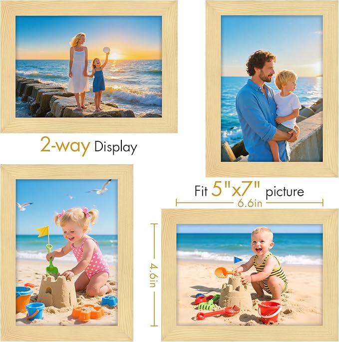 Vittanly 5x7 Picture Frame, Made of Solid Wood and Shatterproof Plexiglass, Wooden Photo Frame for Wall Mounting or Tabletop Display, Picture Frame for Home Decor with Stand, Natural, 1 Pack