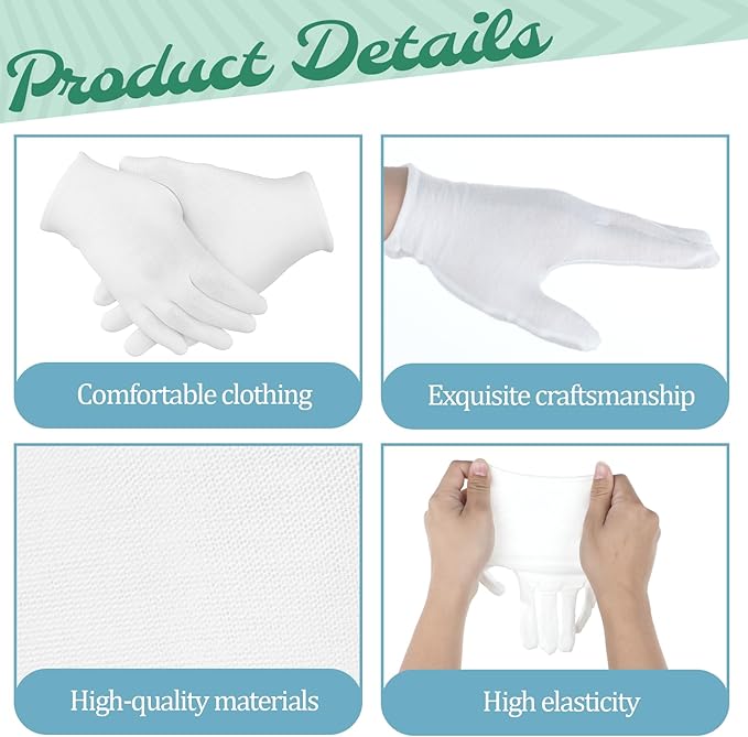 60 Pcs White Cotton Gloves for Dry Hands Sleeping Overnight Soft Cotton Gloves Moisturizing Sleeping Glove for Men and Women Inspection Glove for Dry Hand Art Handling Coin Jewelry