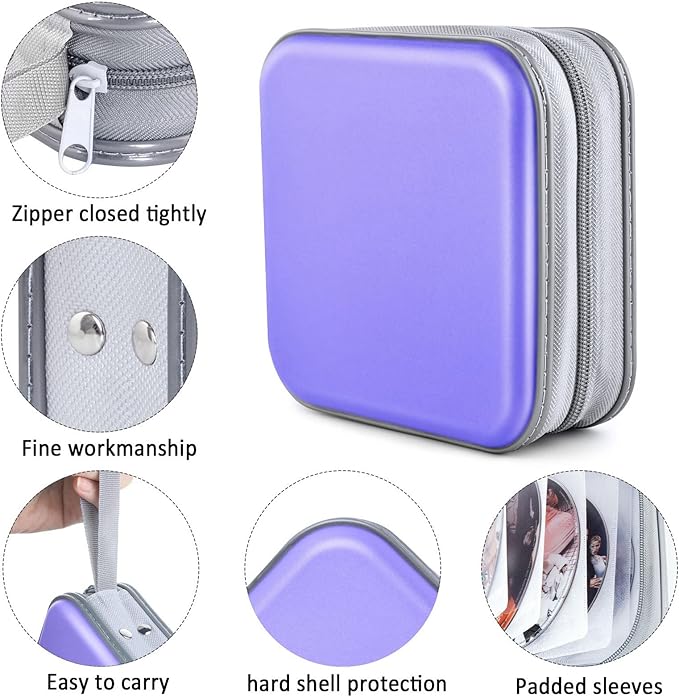 CD Case, Bivisen DVD Case Wallet Holder Binder 48 Capacity CD/DVD Cases Storage Holder Binder Organizer Wallet Book for Car Home Travel (Light Purple)