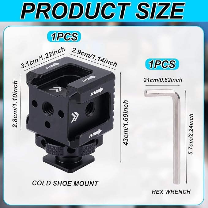 BOXOB Cold Shoe Mount Adapter with Hexagon Wrench, Aluminum Alloy Triple Cold Shoe Mount Camera Extension Bracket Attachment Compatible with Nikon DSLR/SLR Accessories