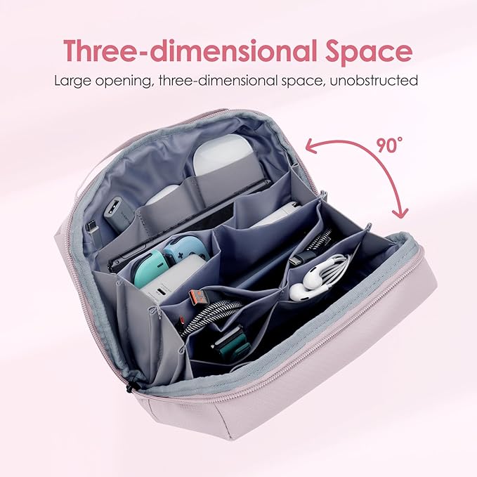 LENTION Premium Electronics Organizer Case with Handle, Large Multi-Compartment Travel Tech Bag for Tablet, Chargers, Cables, AirPods & Toiletries, Waterproof Travel Accessory Organizer (M372 Pink)