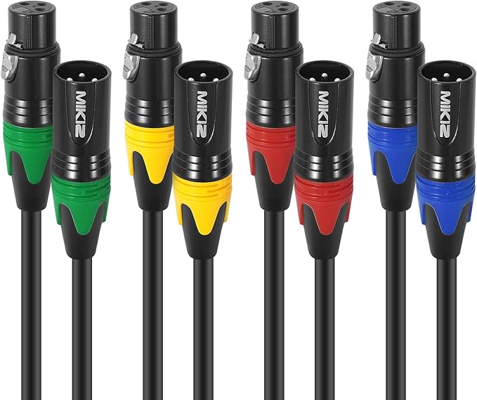 XLR Microphone Cables 6 Feet 4 Pack - Pro Balanced 3-Pin XLR Male to Female Audio Cables