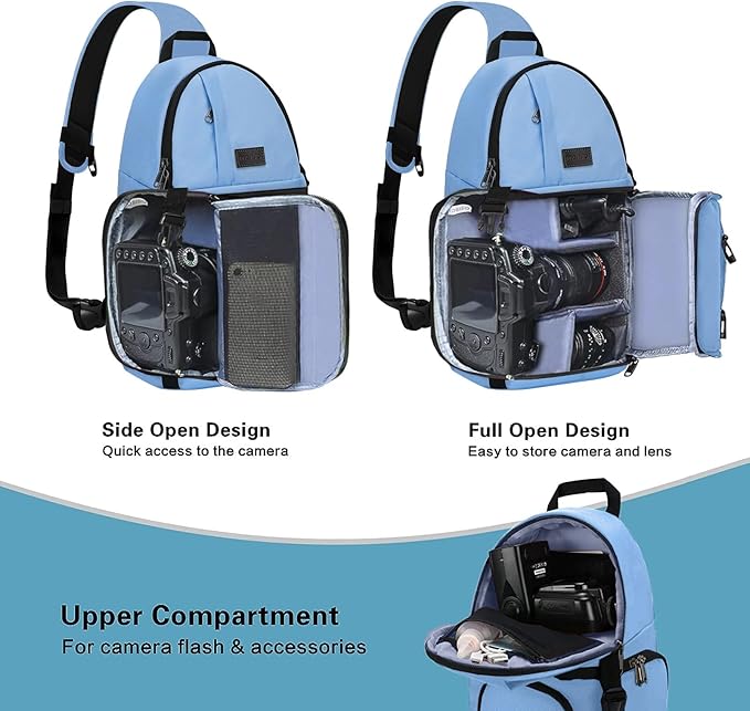 MOSISO Camera Sling Bag, DSLR/SLR/Mirrorless Camera Case Shockproof Photography Camera Backpack with Tripod Holder & Removable Modular Inserts Compatible with Canon/Nikon/Sony/Fuji, Cerulean Blue