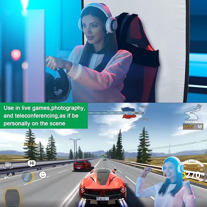Green Screen Backdrop, 58in Portable Green Screen Chair with Stand Double Sided Foldable Green Background, Chroma Key, for Photography Streaming Gaming Photo Zoom Video Chats and Meeting (White)